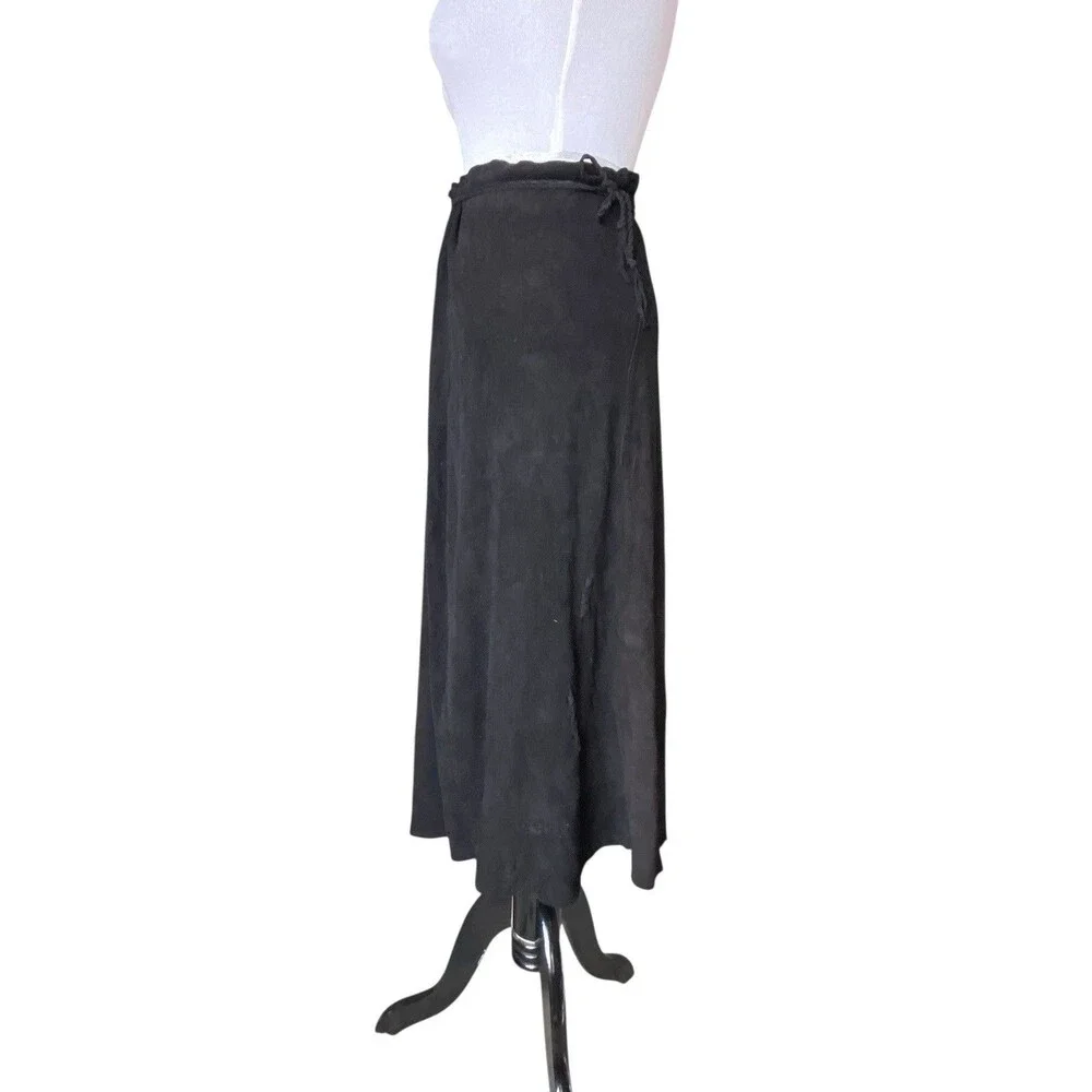 Vintage ERDA Deerskin Suede Midi Skirt Black Artisan Western Hippie Festival 70s